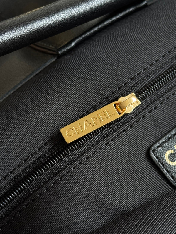 CC 25A Small Tote 36cm Chocolate Brown Suede Black Calfskin