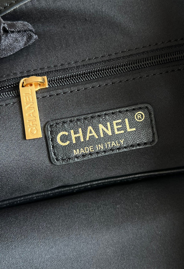 CC 25A Tote Bag Black Suede Black Calfskin