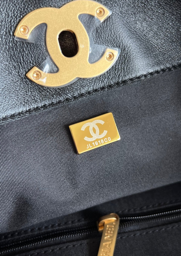 CC 25A Tote Bag Black Suede Black Calfskin