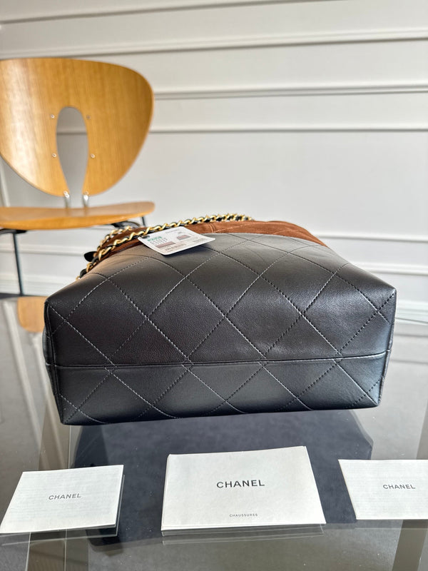 CC 25A Tote Bag Chocolate Brown Suede Black Calfskin