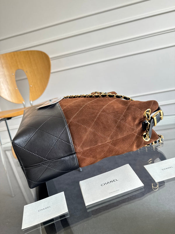 CC 25A Tote Bag Chocolate Brown Suede Black Calfskin