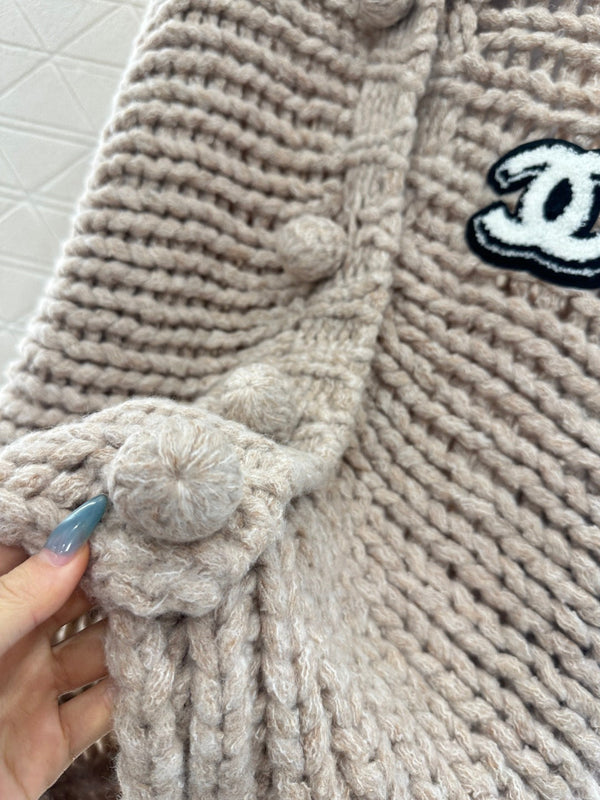 CC 25 Double C Hollow Letter Knit Brown Cardigan