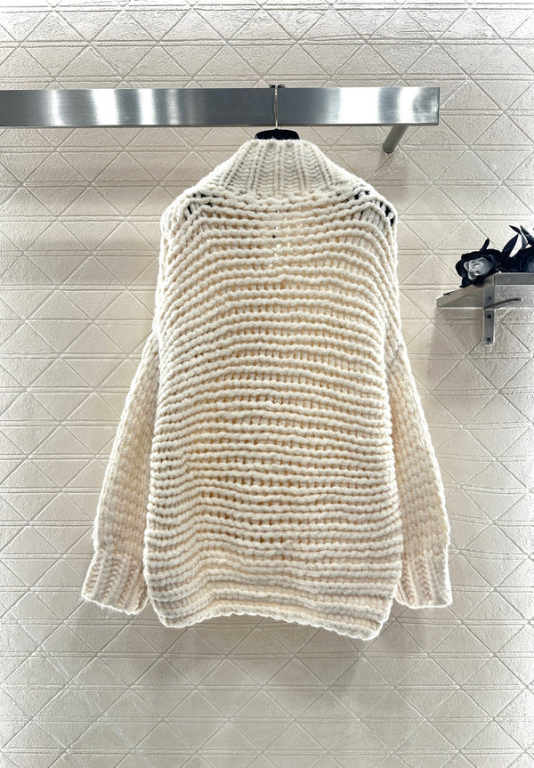 CC 25 Double C Hollow Letter Knit Cream Cardigan