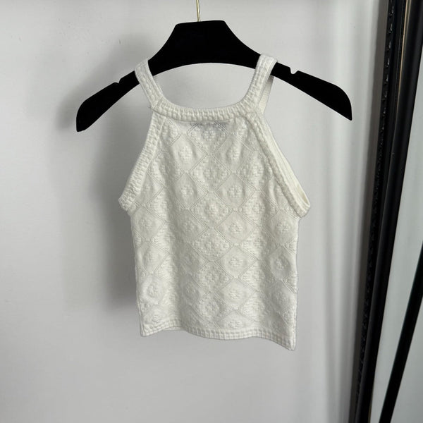 CC Diamond Logo Embellished Off-the-Shoulder Knit Camisole