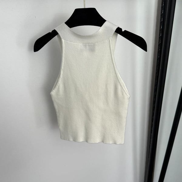 CC Diamond Logo Embellished Deep V-neck Knitted Vest