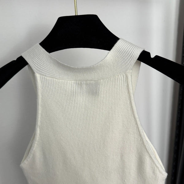 CC Diamond Logo Embellished Deep V-neck Knitted Vest