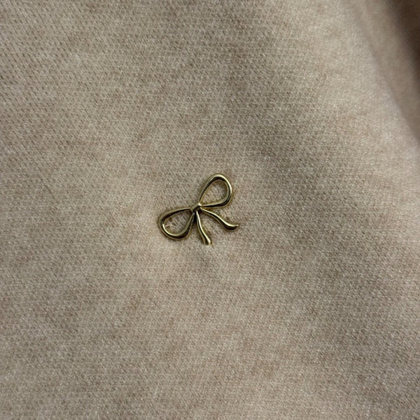 CC Bow Single-Breasted Round Neck Long-Sleeved Knit Cardigan