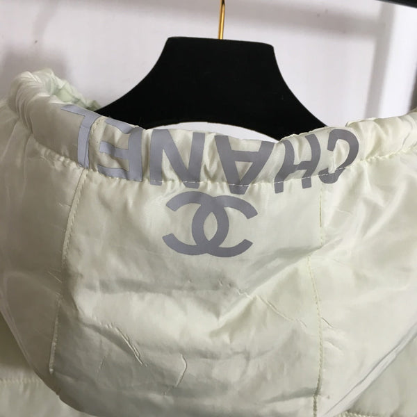 CC Side Slit Logo Half-zip Long-sleeved Hooded Cotton Jacket