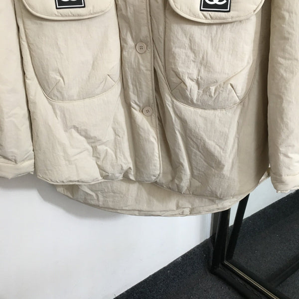 CC Logo Offset Printed Double Pocket Stand Collar Long Sleeve Cotton Jacket