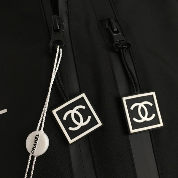 CC Logo Letter Print Zipper Pocket Long Sleeve Hooded Windbreaker Jacket