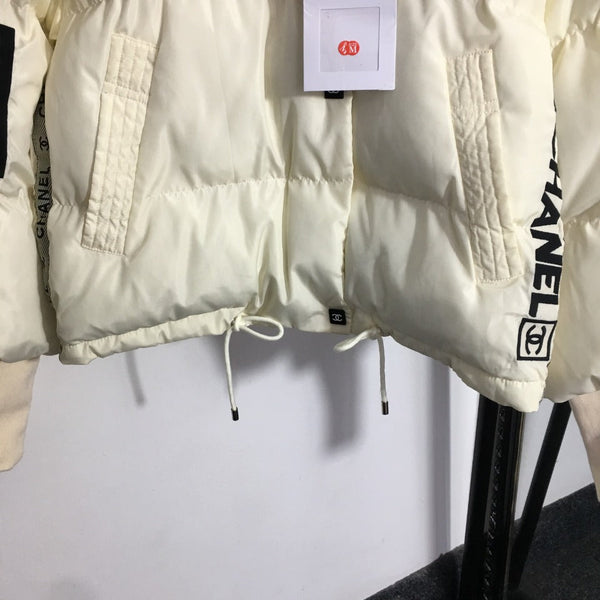 CC Logo Embroidered Letters Ribbon Stitching Long-Sleeved Hooded Cotton Jacket