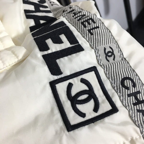 CC Logo Embroidered Letters Ribbon Stitching Long-Sleeved Hooded Cotton Jacket