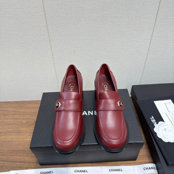 CC 25K Logo Button Loafers 35mm High Heel Red Calfskin 517623