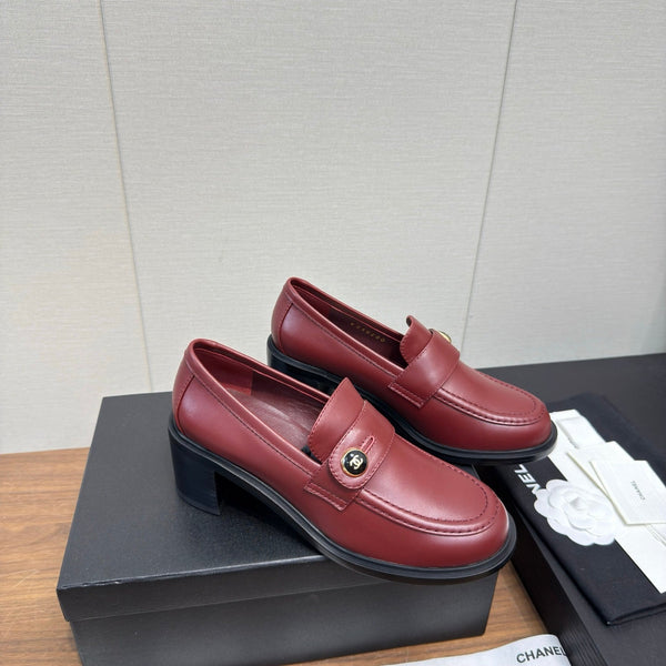 CC 25K Logo Button Loafers 35mm High Heel Red Calfskin 517623