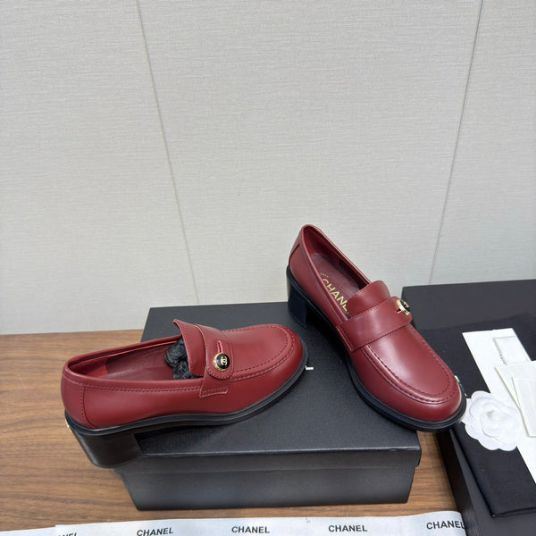 CC 25K Logo Button Loafers 35mm High Heel Red Calfskin 517623