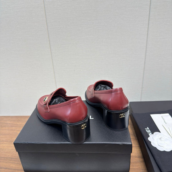 CC 25K Logo Button Loafers 35mm High Heel Red Calfskin 517623