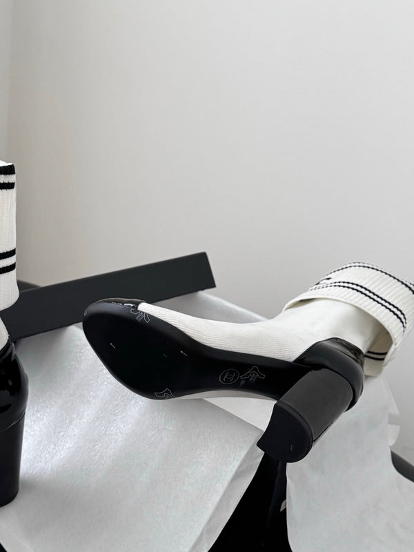 CC 25K Ankle Sock Boots 85mm Heel White Patent Calfskin and Lambskin 508004