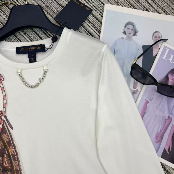 LV 25Ss Monogram 3D Crossbody Bag Metal Chain White Cotton Long-Sleeve Shirt