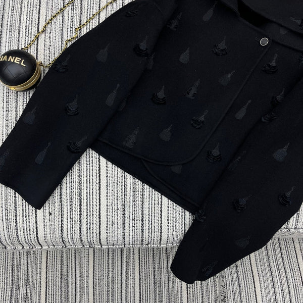 HM 25FW Hooded Double-faced Black Cashmere Short Coat