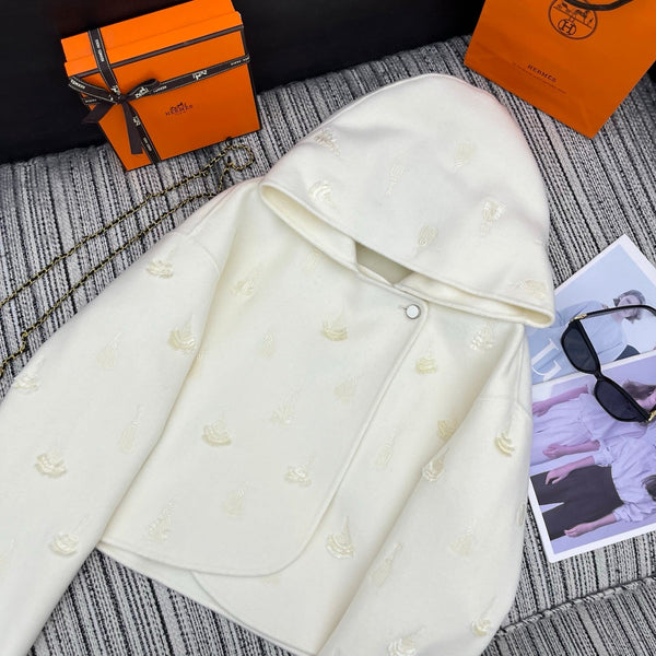 HM 25FW Hooded Double-faced White Cashmere Short Coat
