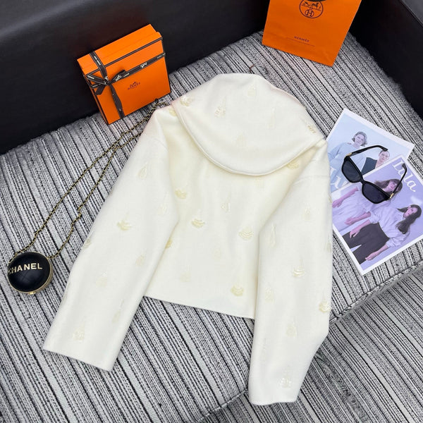 HM 25FW Hooded Double-faced White Cashmere Short Coat