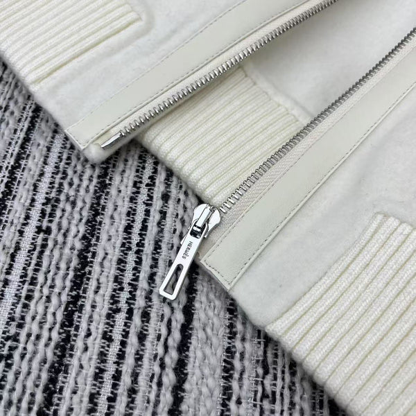 HM Patchwork Leather Lapel Double-faced White Cashmere Jacket