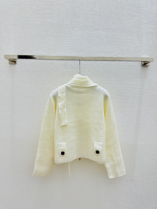 Loewe Solid Turtleneck Wool Knit Long-Sleeved Cardigan