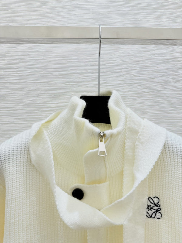 Loewe Solid Turtleneck Wool Knit Long-Sleeved Cardigan