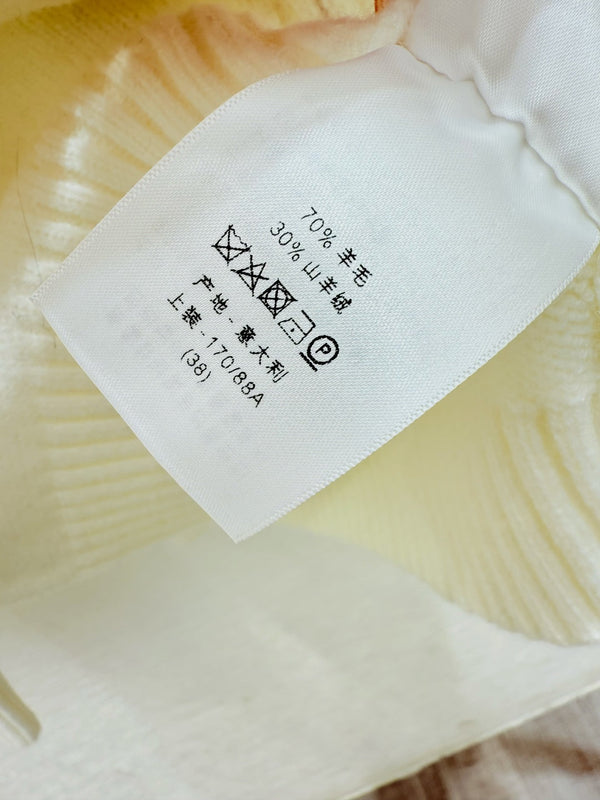 CD Feather-embellished Hooded Knit Long-sleeved Cardigan with Back Lettering