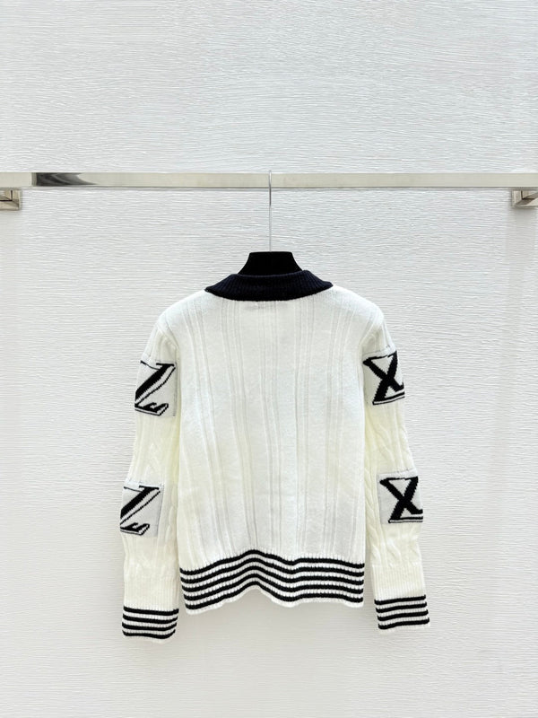 LV 25FW Contrast Color Striped Crewneck Knit Long Sleeve Wool Sweater