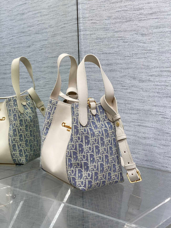 CD bucket bag 21cm natural canvas with creamy white calfskin