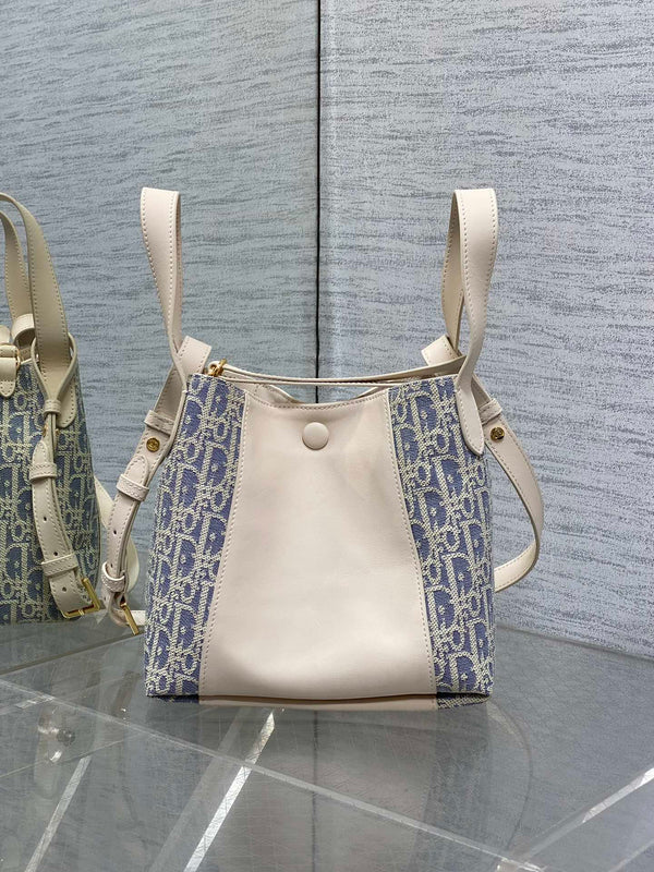 CD bucket bag 21cm natural canvas with creamy white calfskin