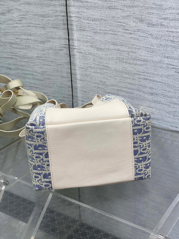 CD bucket bag 21cm natural canvas with creamy white calfskin