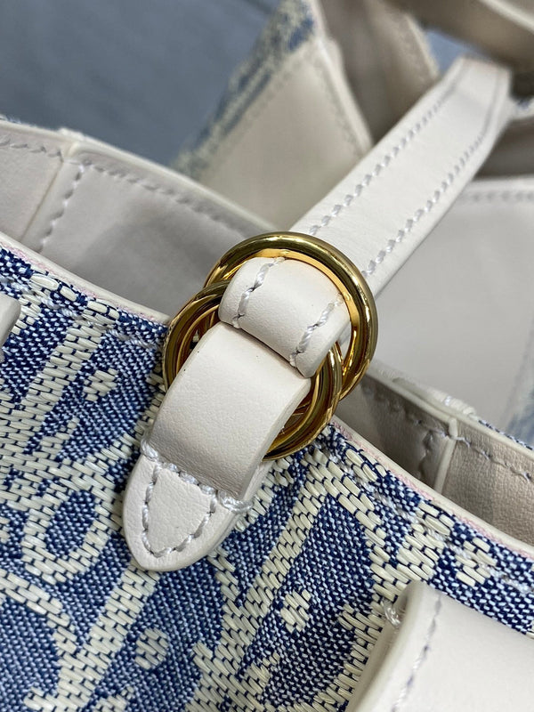 CD bucket bag 21cm natural canvas with creamy white calfskin