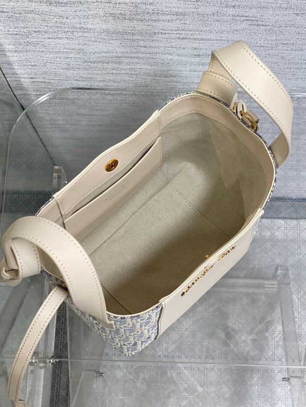 CD bucket bag 21cm natural canvas with creamy white calfskin