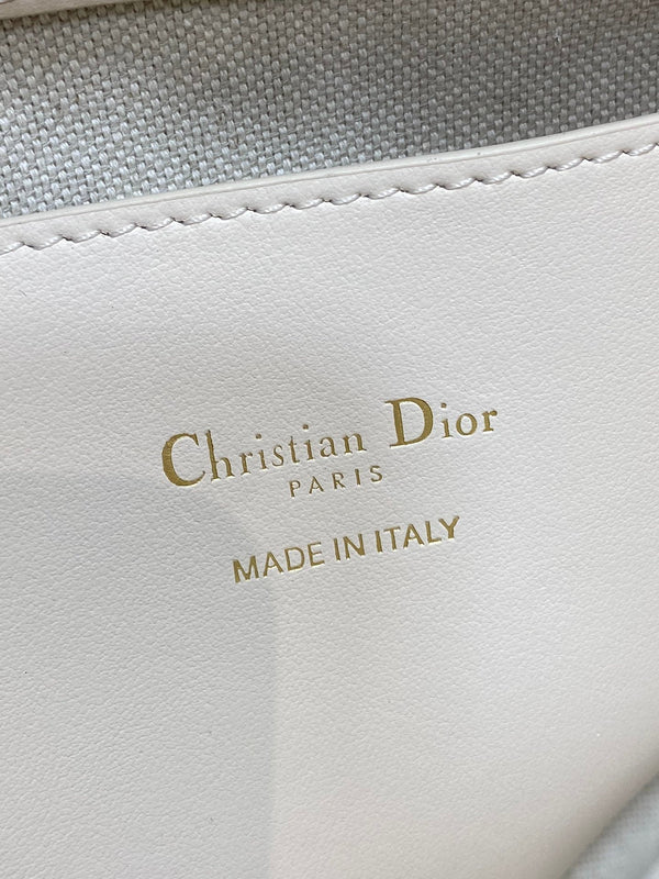 CD bucket bag 21cm natural canvas with creamy white calfskin