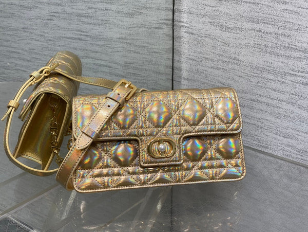 CD Pearl Chain Bag Laser Gold 21cm Lambskin