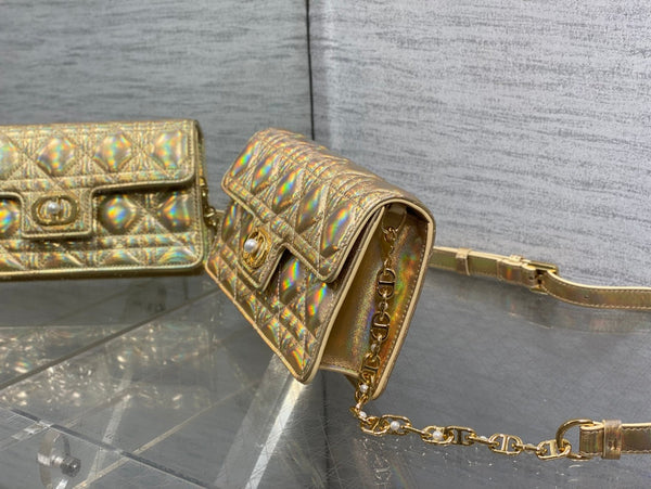 CD Pearl Chain Bag Laser Gold 21cm Lambskin