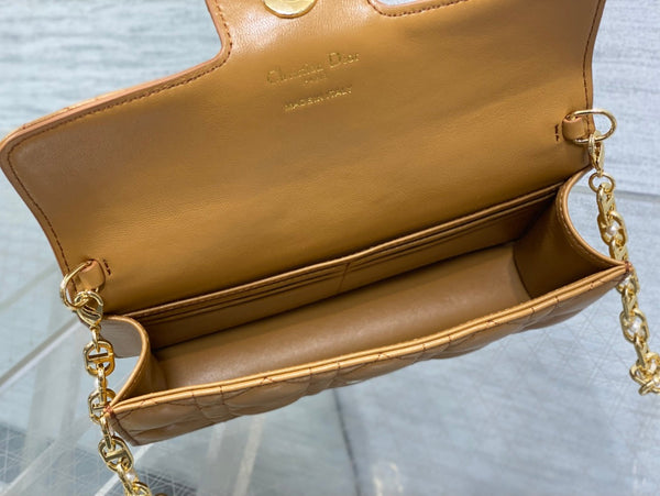 CD Pearl Chain Bag Caramel 21cm Lambskin