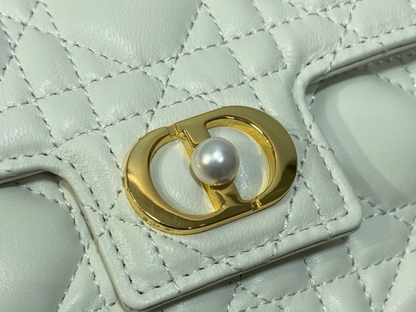 CD Pearl Chain Bag White 21cm Lambskin