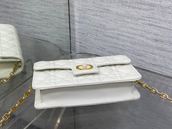 CD Pearl Chain Bag White 21cm Lambskin