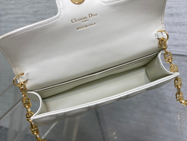 CD Pearl Chain Bag White 21cm Lambskin
