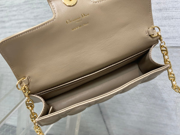 CD Pearl Chain Bag Beige 21cm Lambskin