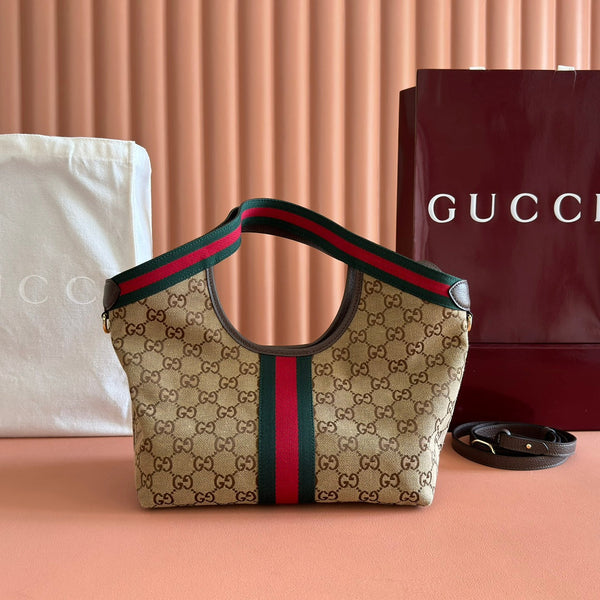 GG Giglio 26 Detachable Clutch Tote Bag 25cm Beige Canvas Light Gold Hardware