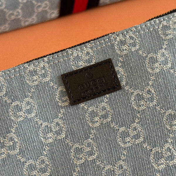 GG Giglio 26 Detachable Clutch Tote Bag 60cm Light Blue Canvas Light Gold Hardware