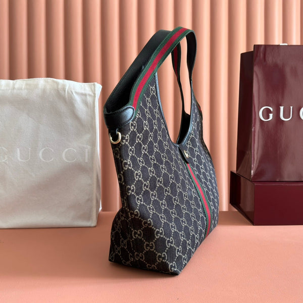 GG Giglio 26 Detachable Clutch Tote Bag 50cm Black Canvas Light Gold Hardware