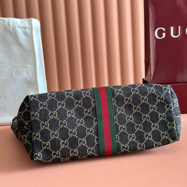 GG Giglio 26 Detachable Clutch Tote Bag 50cm Black Canvas Light Gold Hardware