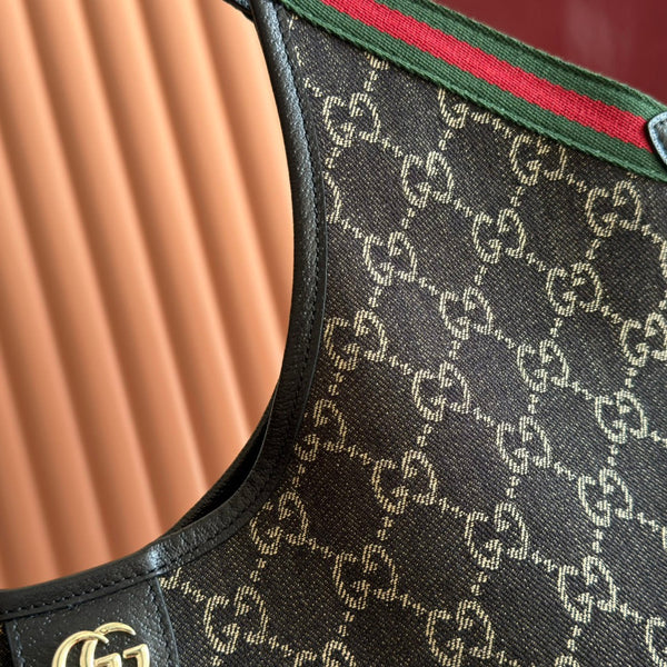 GG Giglio 26 Detachable Clutch Tote Bag 50cm Black Canvas Light Gold Hardware