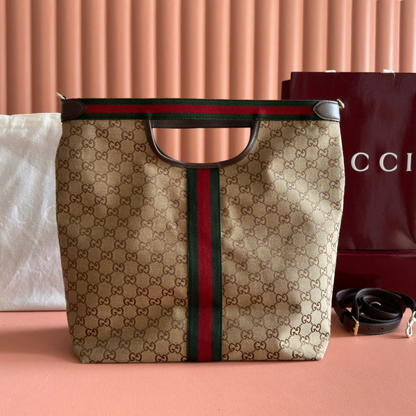 GG Giglio Detachable Clutch 35cm Beige Canvas Light Gold Hardware