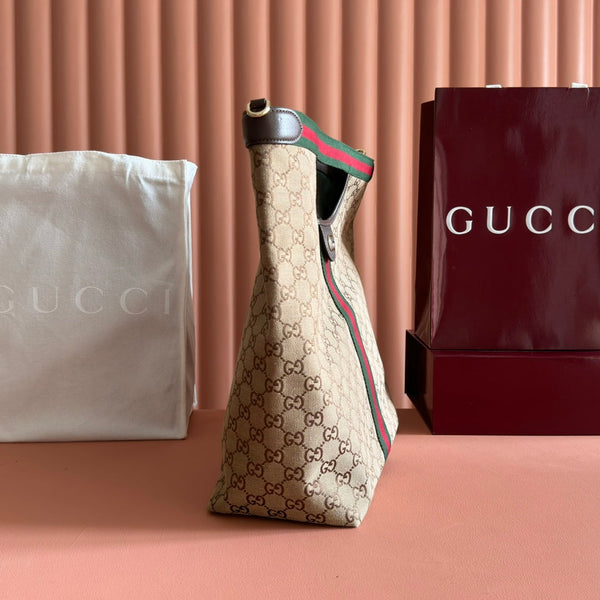 GG Giglio Detachable Clutch 35cm Beige Canvas Light Gold Hardware